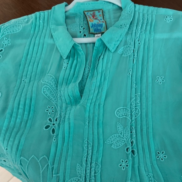 Johnny Was Turquoise Embroidered Button-Front Tunic - Picture 5 of 5